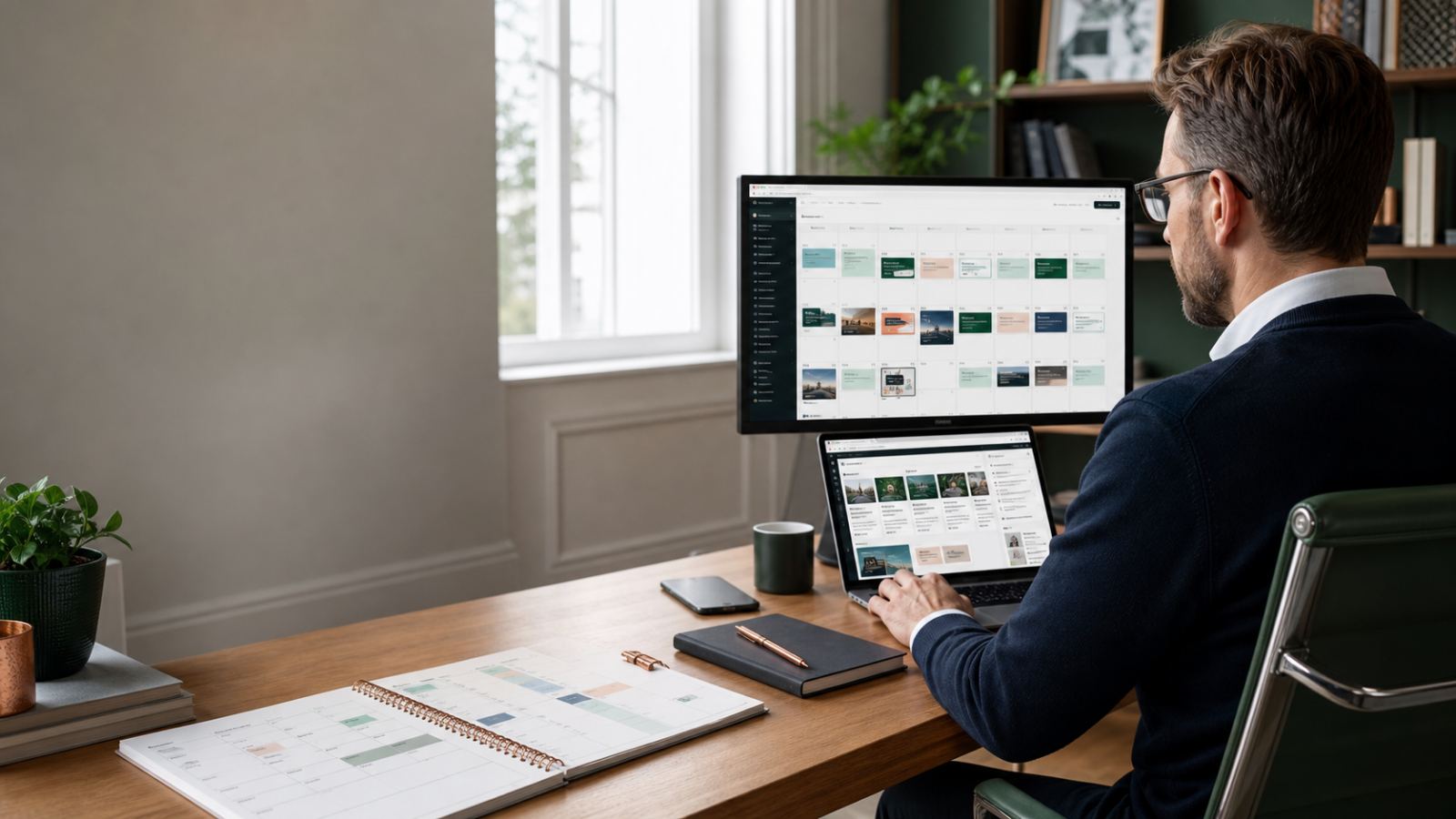 A financial adviser working with a structured content plan